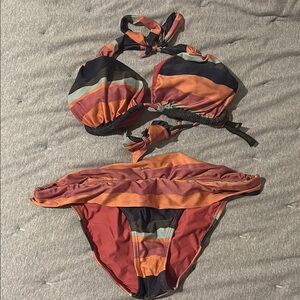 Vix Striped Halter Bikini Set in Rust and Navy